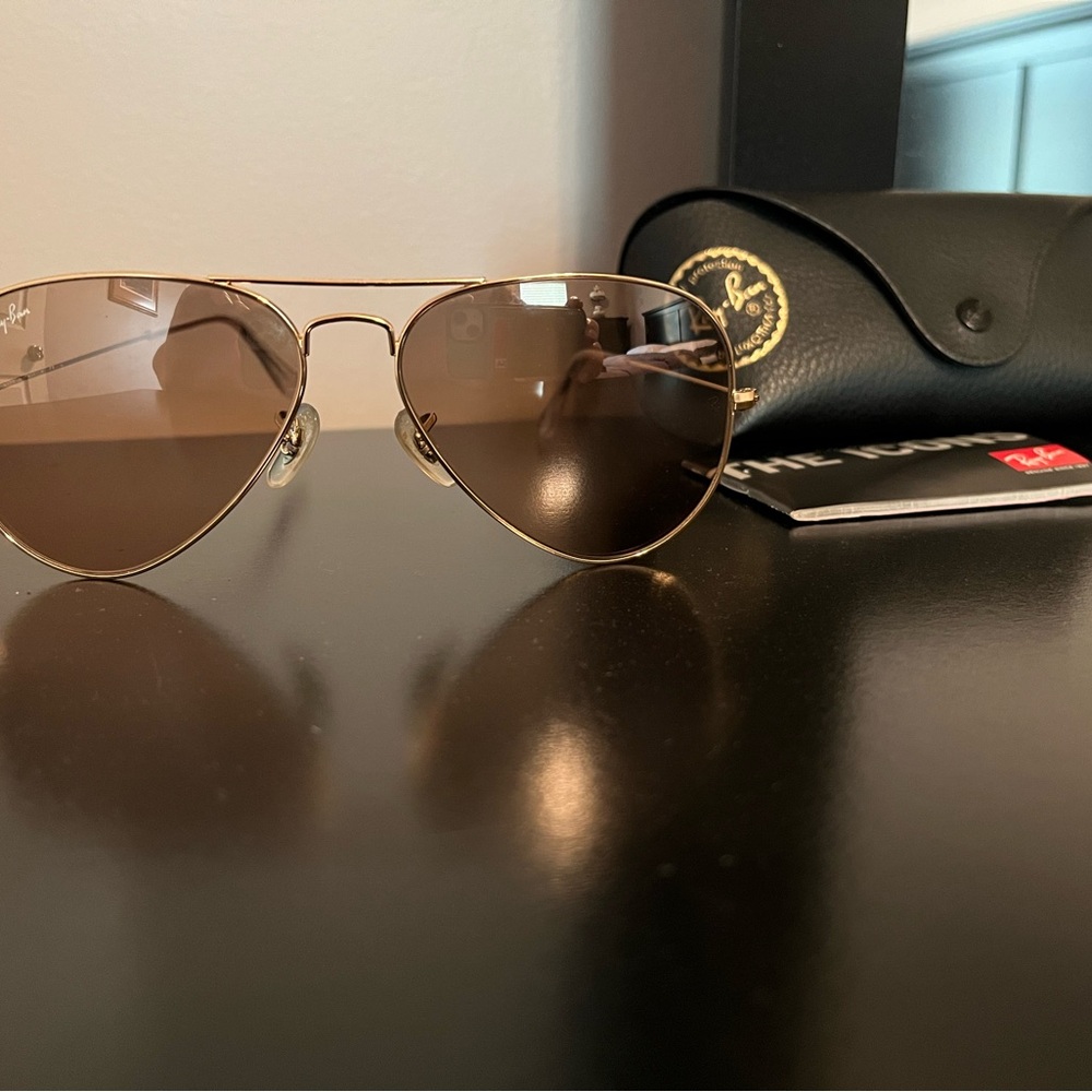 Ray-Ban Gold Frame Sunglasses with Brown Lenses